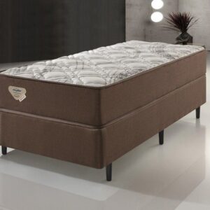 Conjunto Box Solteiro Relax Adorabile Linho Marrom Molas Ensacadas 088x188x51cm