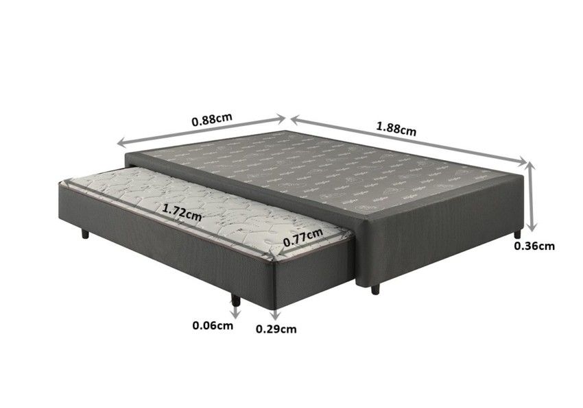 Somiê Auxiliar Mola Solteiro Linho Grafite Malha 088x188x36cm 2 somie auxiliar mola solteiro linho grafite malha