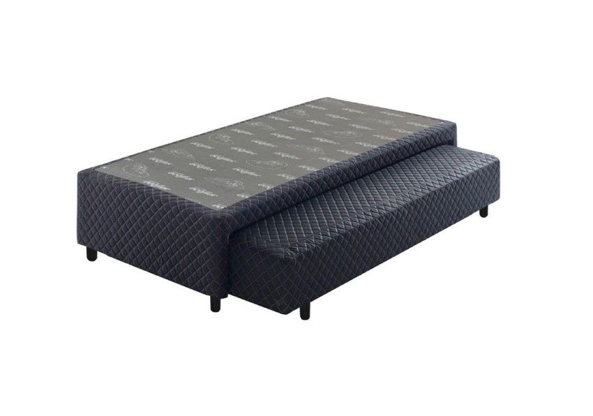 Somiê Auxiliar Mola Solteiro Preto Bordado 096x203x36cm 1 somie auxiliar mola solteiro preto bordado