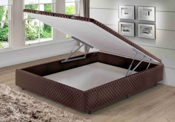 somie cama bau frontal casal marrom bordado