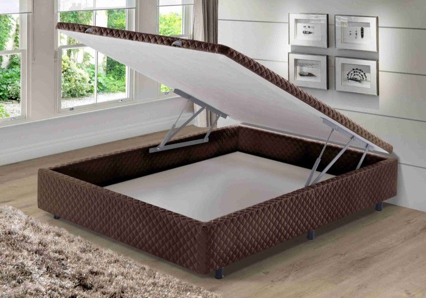 Somiê Baú Casal Frontal Marrom Bordado 138x188x46cm 1 somie cama bau frontal casal marrom bordado