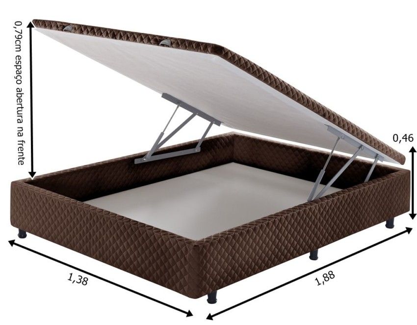 Somiê Baú Casal Frontal Marrom Bordado 138x188x46cm 2 somie cama bau frontal casal marrom bordado