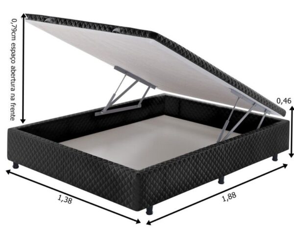 somie cama bau frontal casal preto bordado