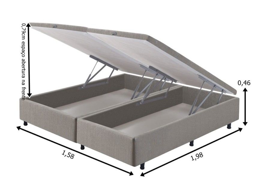 Somiê Baú Queen Frontal Cinza Chumbo Liso 158x198x46cm 2 somie cama bau frontal queen cinza chumbo liso