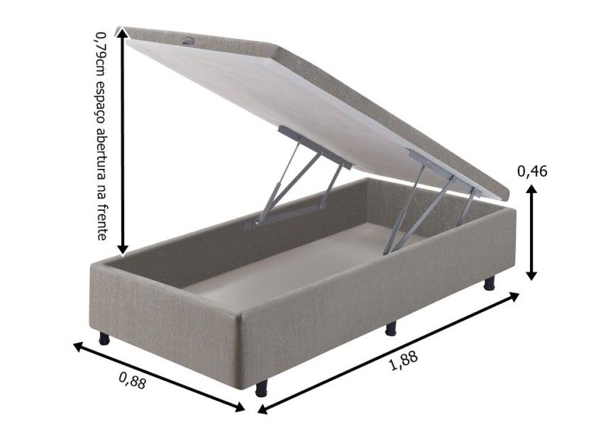 Somiê Baú Solteiro Frontal Cinza Chumbo Liso 088x188x46cm 2 somie cama bau frontal solteiro cinza chumbo liso
