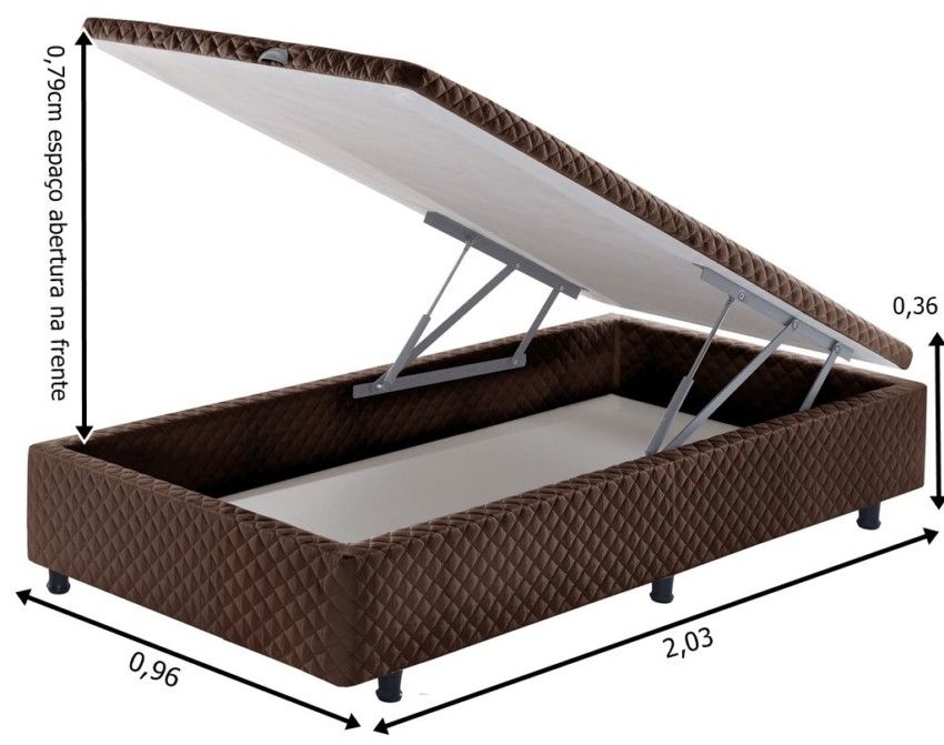 Somiê Baú Frontal Solteiro Marrom Bordado 096x203x36cm 2 somie cama bau frontal solteiro marrom bordado