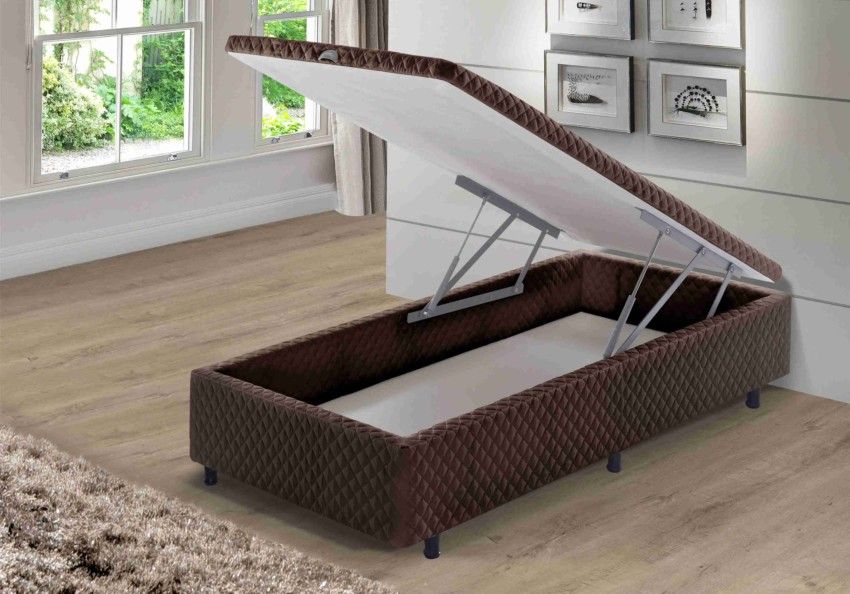 Somiê Baú Frontal Solteiro Marrom Bordado 096x203x36cm 1 somie cama bau frontal solteiro marrom bordado