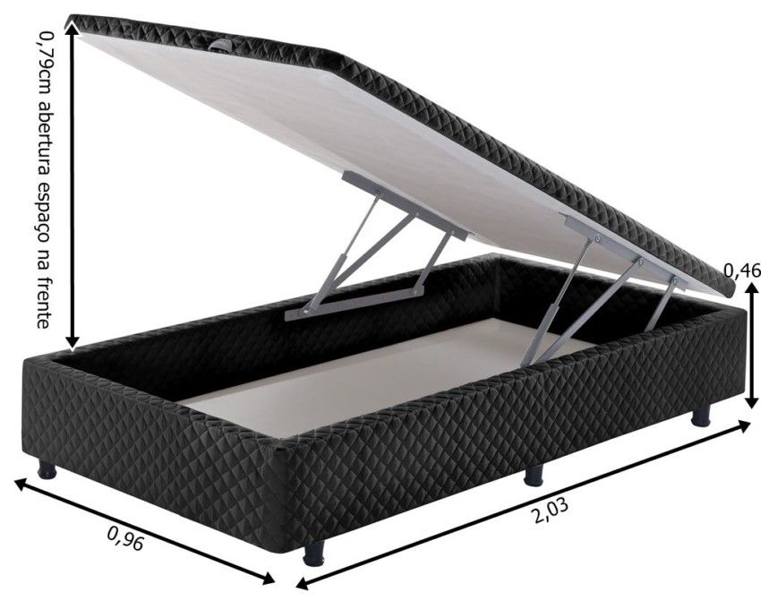 Somiê Baú Solteirão Frontal Preto Bordado 096x203x46cm 2 somie cama bau frontal solteiro preto bordado