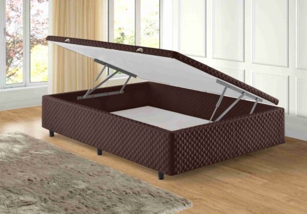 somie cama bau lateral casal marrom bordado