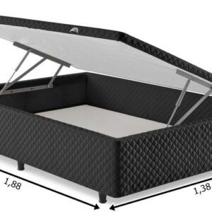 somie cama bau lateral casal preto bordado 138x188x46cm 8102