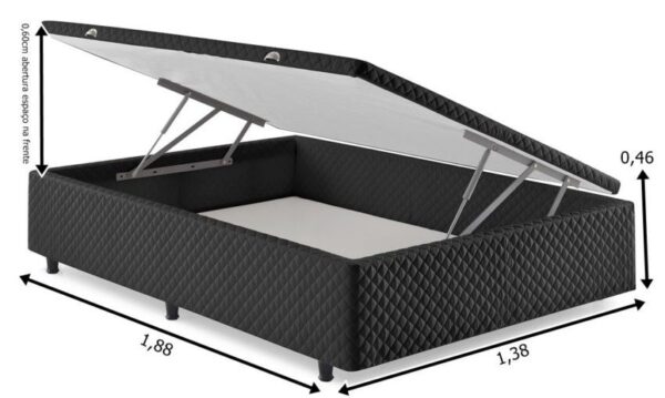 somie cama bau lateral casal preto bordado