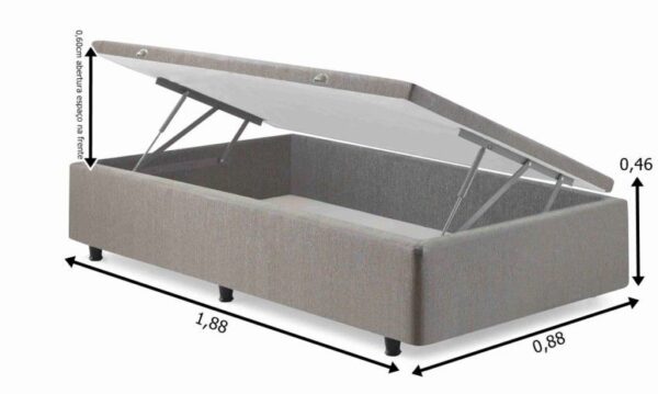somie cama bau lateral solteiro cinza chumbo liso