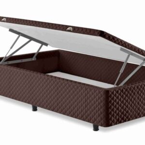 Somiê Baú Solteiro Lateral Marrom Bordado 088x188x46cm