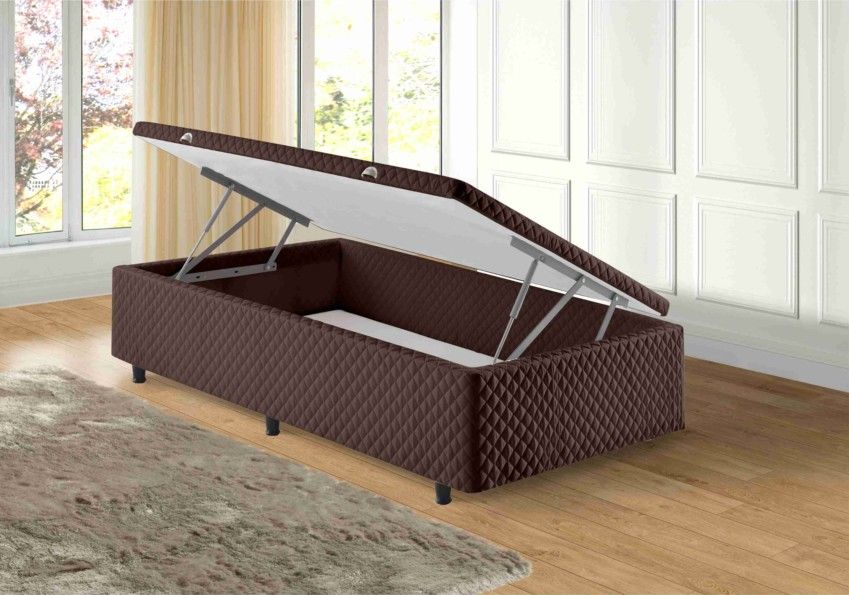 Somiê Baú Solteirão Lateral Marrom Bordado 096x203x46cm 1 somie cama bau lateral solteiro marrom bordado