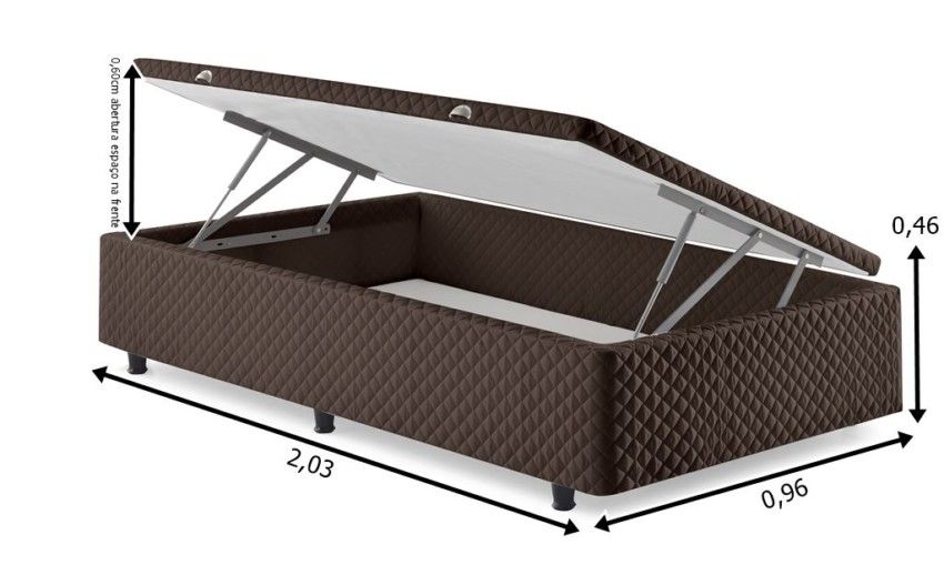 Somiê Baú Solteirão Lateral Marrom Bordado 096x203x46cm 2 somie cama bau lateral solteiro marrom bordado