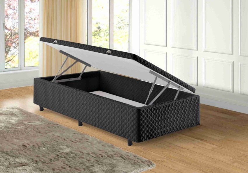 Somiê Baú Solteirão Lateral Preto Bordado 096x203x46cm 1 somie cama bau lateral solteiro preto bordado