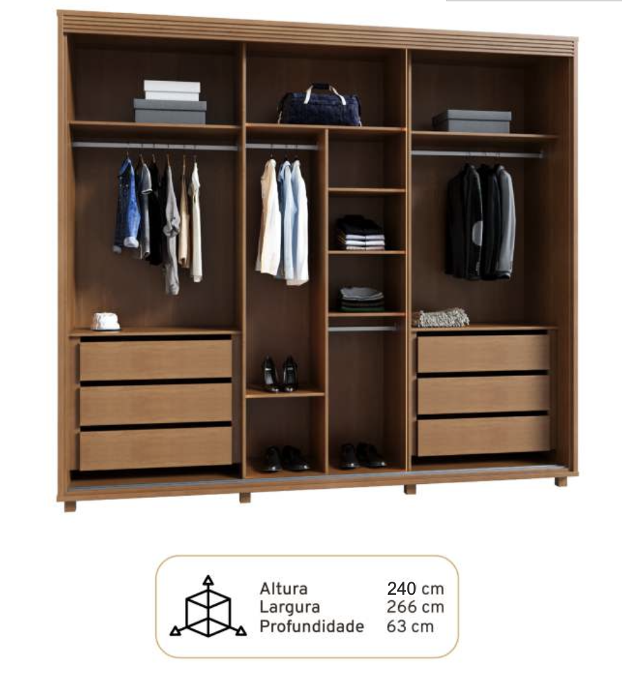 Guarda-roupas Premium 03 Portas de Correr 2,66m 100% MDF Freijó 5 Captura de Tela 2025 11 05 as 11.27.09