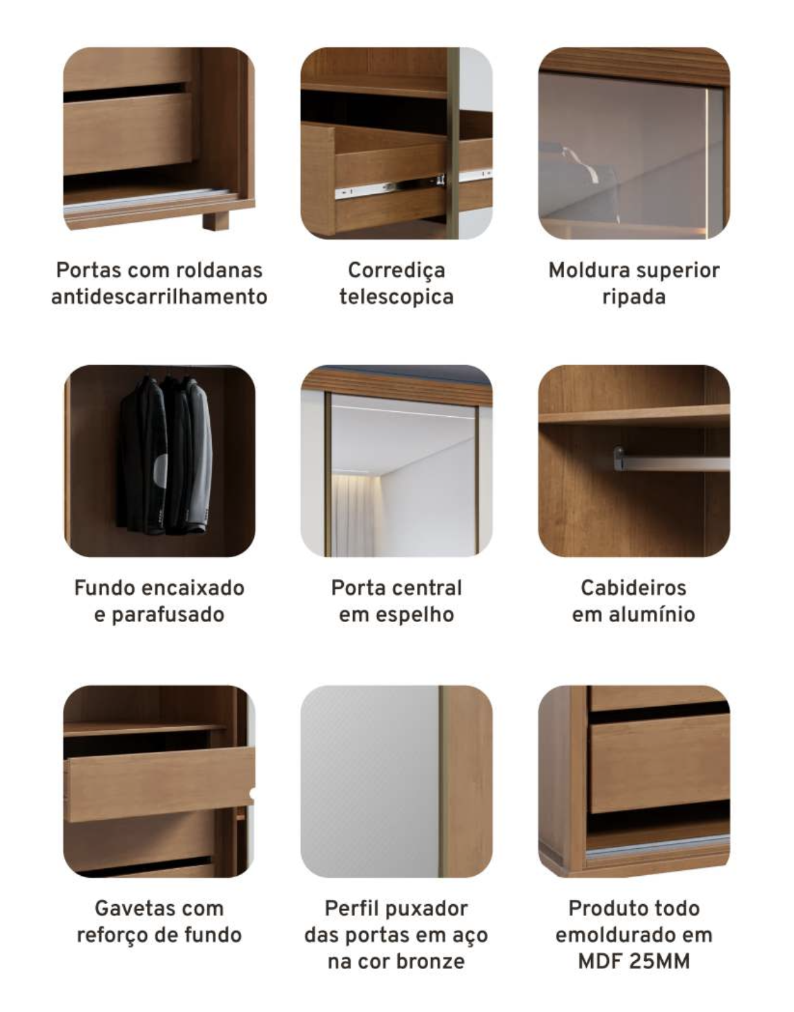 Guarda-roupas Premium 03 Portas de Correr 2,66m 100% MDF Freijó 6 Captura de Tela 2025 11 05 as 11.28.13