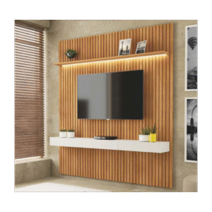 Painel Ripado c/ Rack Suspenso BJ Prateleira e LED 2,31m 100% MDF