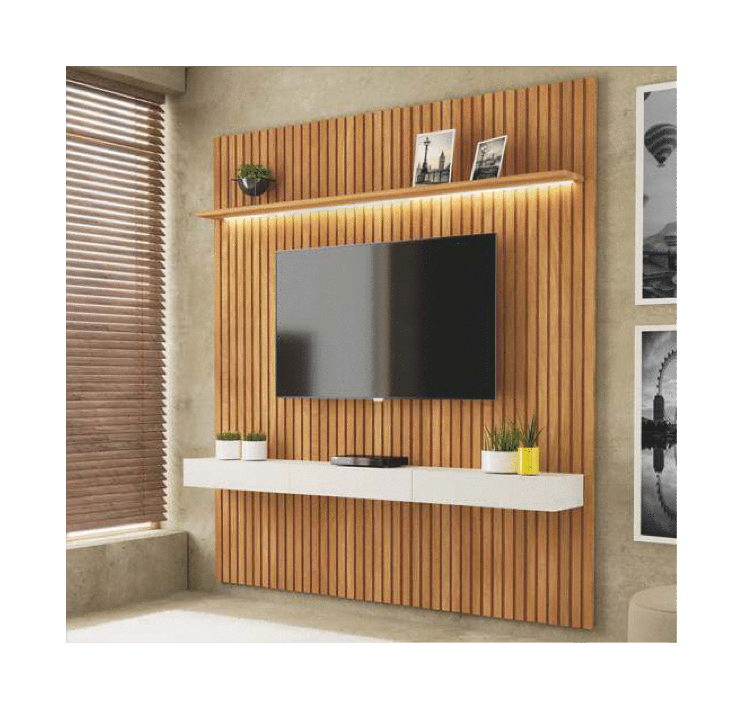 Painel Ripado c/ Rack Suspenso BJ Prateleira e LED 2,31m 100% MDF 1 home innovare i scaled