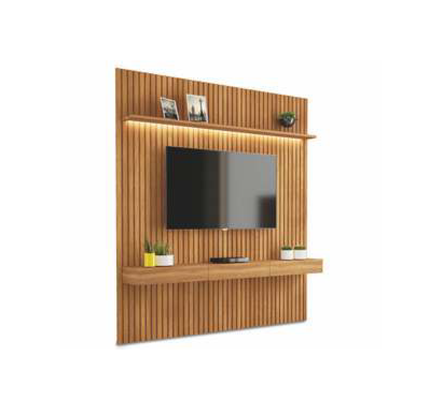 Painel Ripado c/ Rack Suspenso BJ Prateleira e LED 2,31m 100% MDF 4 home innovare iii