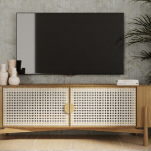 Rack Laminado Madeira Natural Portas em Palhinha 1,80m